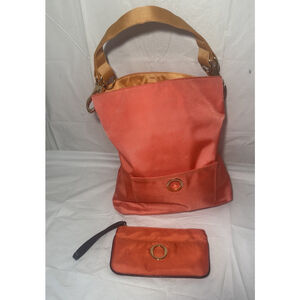 SR Squared Sondra Roberts Large Reversible Tote orange with Wristlet pouch